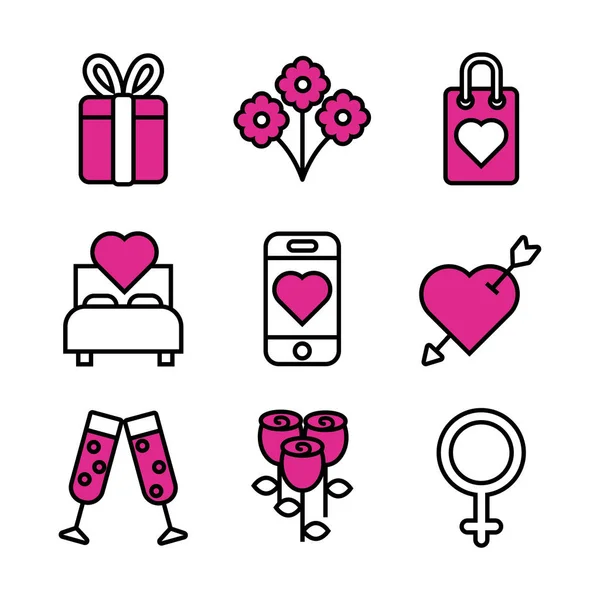 Bundle of valentines day line style set icons — ストックベクタ