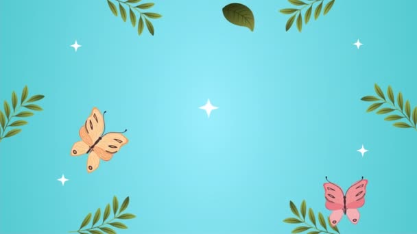 Krásné listí zahrada a motýli létání animace — Stock video