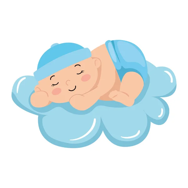 cute little baby boy sleeping in cloud isolated icon