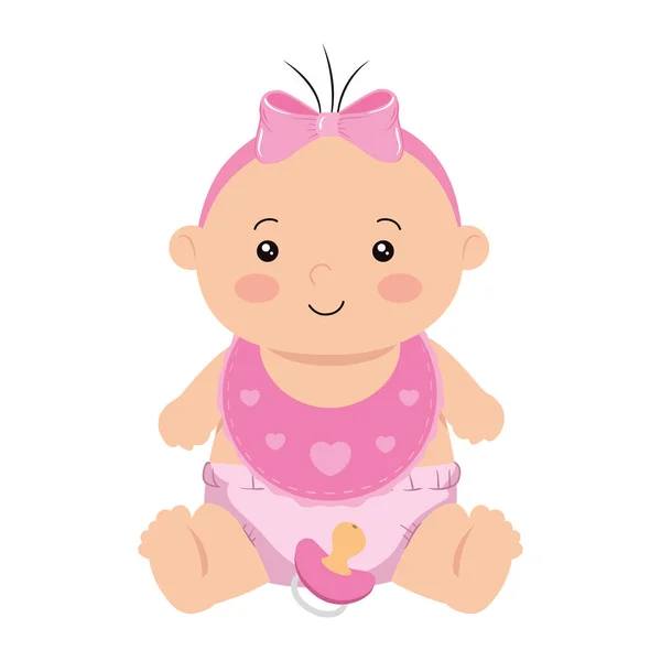 Cute little baby girl with bib isolated icon — Stock Vector