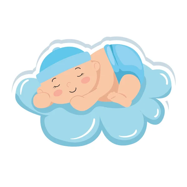 Menino pequeno bonito dormindo na nuvem ícone isolado — Vetor de Stock