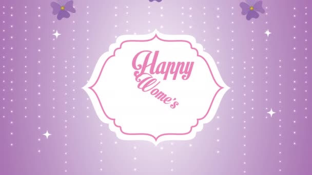 Happy womens dagkaart met paarse bloemen frame — Stockvideo
