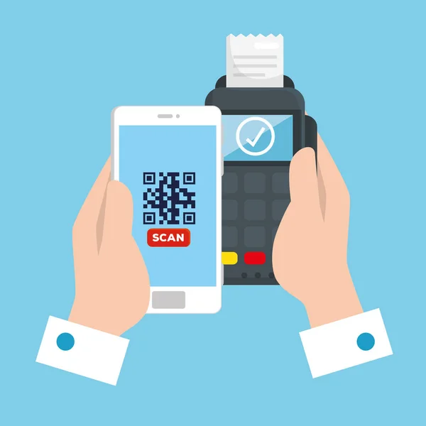 Escanear código qr en smartphone con datáfono — Vector de stock