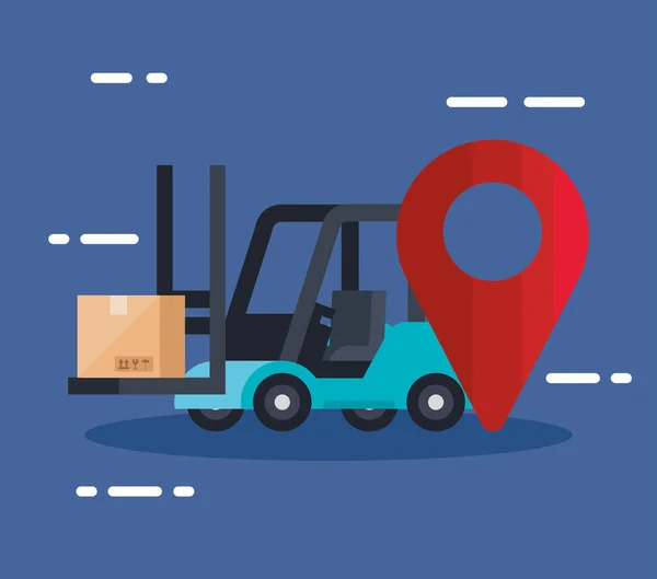 Carrello elevatore di consegna servizio logistico e icone — Vettoriale Stock