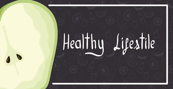 健康的なライフスタイルのレタリングとアップルフレッシュフルーツ — ストックベクタ