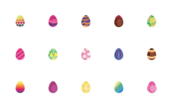 Paquete huevos de Pascua pintados iconos de estilo plano — Vector de stock