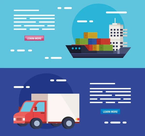 Set poster di consegna servizio logistico — Vettoriale Stock