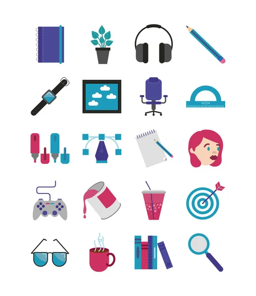 Paquete de iconos planos conjunto de diseño — Vector de stock