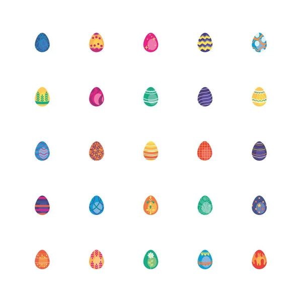 Paquete huevos de Pascua pintados iconos de estilo plano — Vector de stock