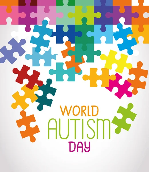 World autism day with puzzle pieces — Stock Vector