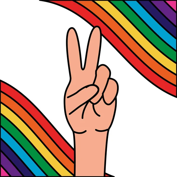 Vlajka gayové s duhovými barvami a vítěznou rukou — Stockový vektor