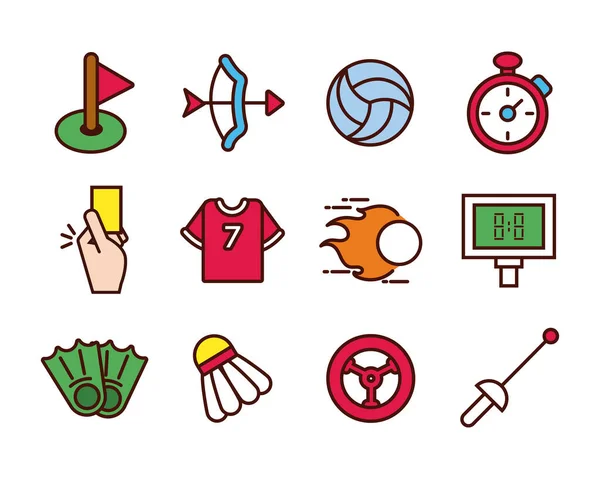 Bundle of sports set line and fill icons — Stock Vector