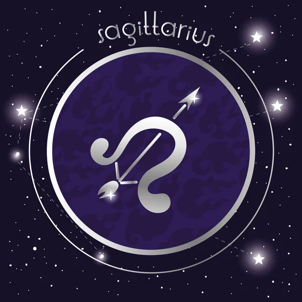 Sagittarius zodiac sign silver seal — Stockvector