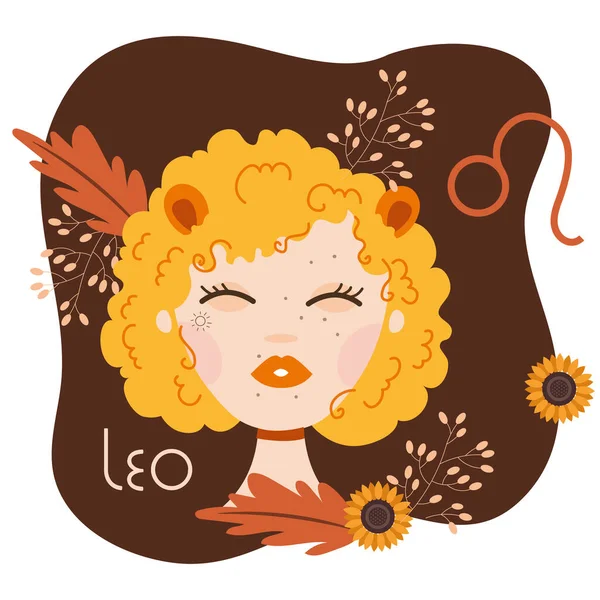 Bella donna con segno di leo zodiaco — Vettoriale Stock