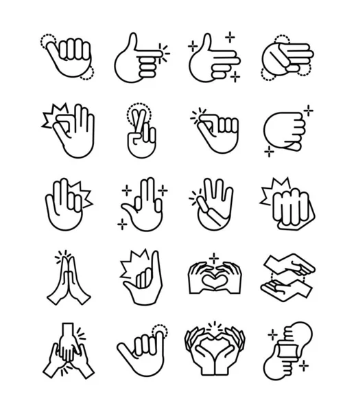 Bundle of hands signals line style icon — Stock vektor