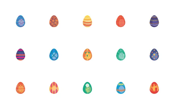 Bundle easter eggs painted flat style icons — Stock Vector