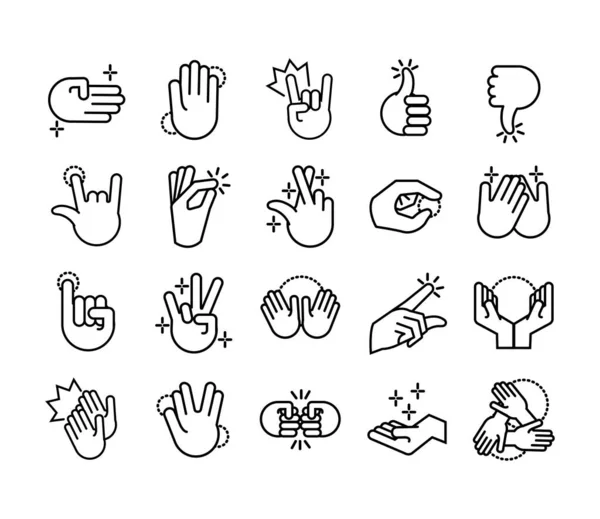 Bundle of hands signals line style icon — Stok Vektör