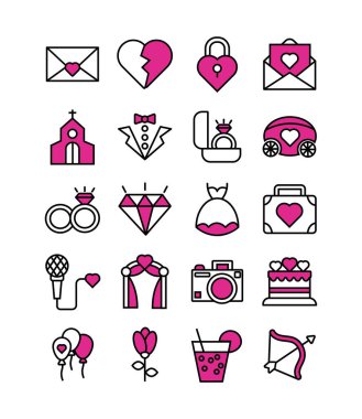 bundle of valentines day line style set icons