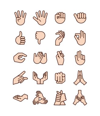 bundle of hands signals line and fill style icon