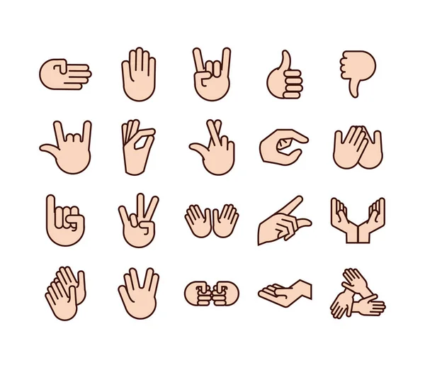 Bundle of hands signals line and fill style icon — Stockový vektor