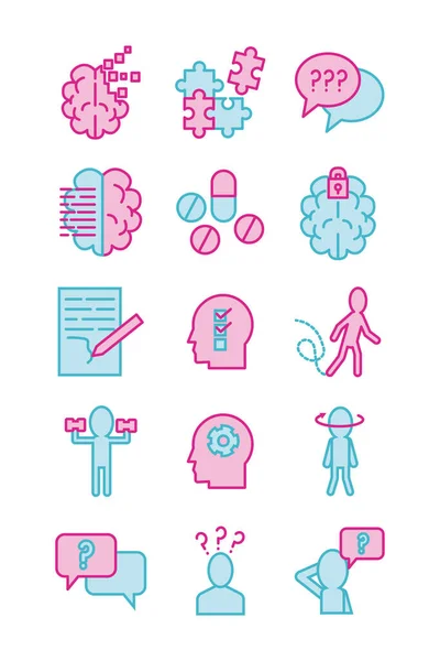 Paquete de iconos conjunto de alzheimer — Vector de stock