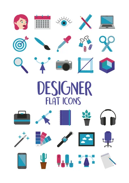 Paquete de diseño conjunto de iconos planos y letras — Vector de stock