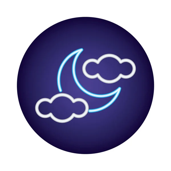 Moon night with cloud neon light style icon — Stockvector