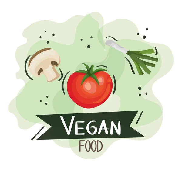 Плакат веганской еды с помидорами и овощами — стоковый вектор