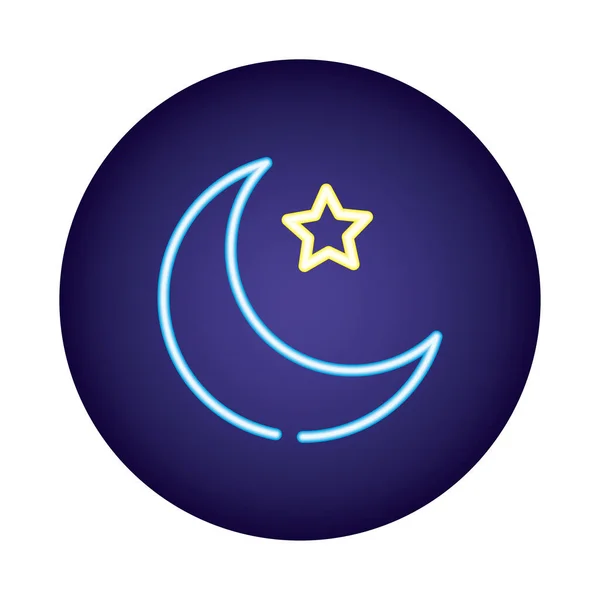 Moon night with star neon light style icon — Stockvector