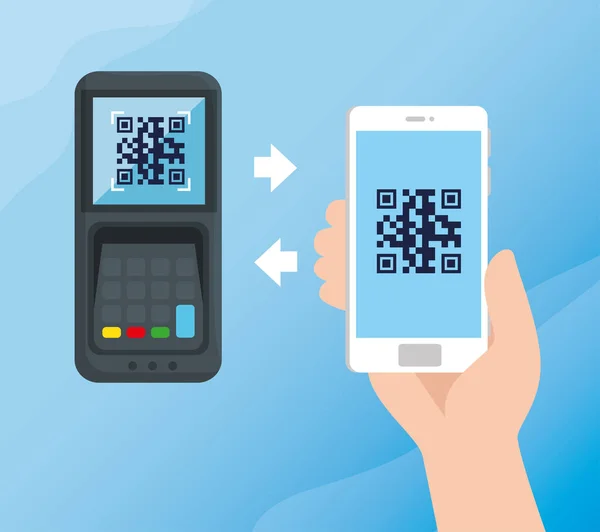 Scan code qr with smartphone and dataphone — Stok Vektör