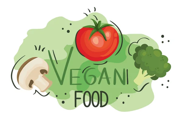 Vegan food poster with tomato and vegetables — Stock Vector