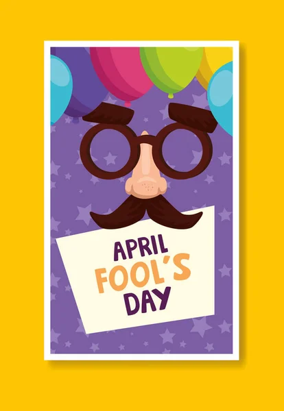 April fools day with crazy mask and decoration — Stock Vector