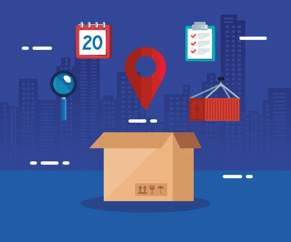 Service logistique de livraison avec boîte et icônes — Image vectorielle