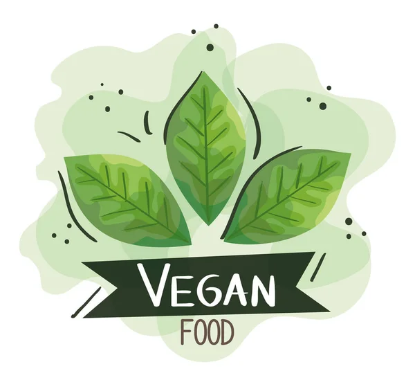 Vegan food poster with leafs nature — Stock Vector