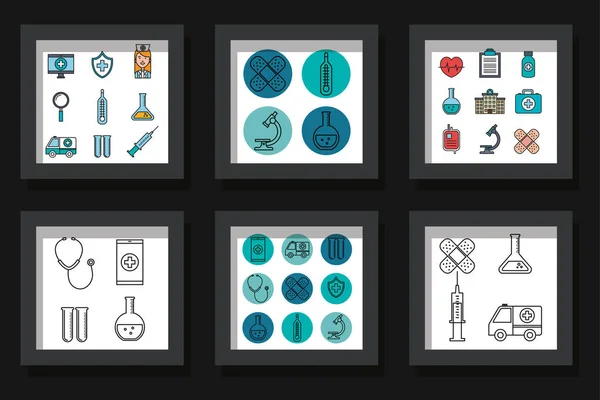 Diseños de paquetes de iconos de la medicina — Vector de stock