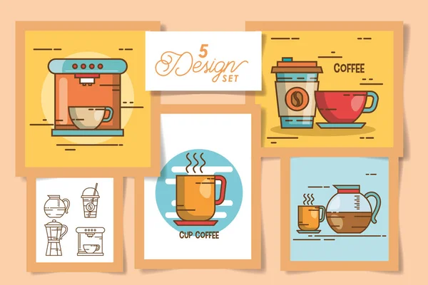 Cinco diseños de iconos de bebidas de café — Archivo Imágenes Vectoriales