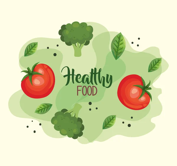 Domatesli ve sebzeli sağlıklı yemek posteri — Stok Vektör