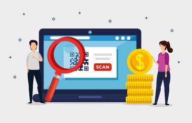 İş çifti ile dizüstü bilgisayarda QR kodu