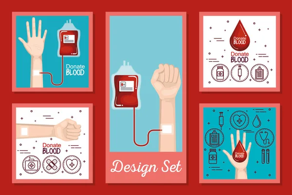 Dessins ensemble d'icônes de don de sang — Image vectorielle