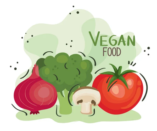 Cartaz de comida vegan com tomate e legumes —  Vetores de Stock