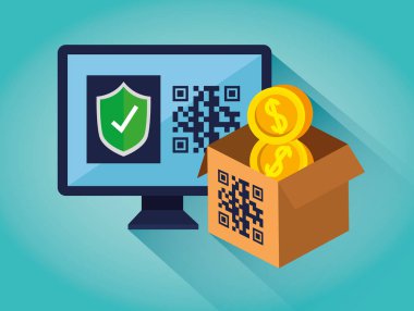 Qr kodlu bilgisayar ve kutu