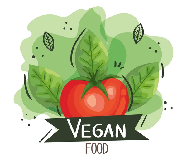 Vegan food poster with tomato and leafs — Stock Vector