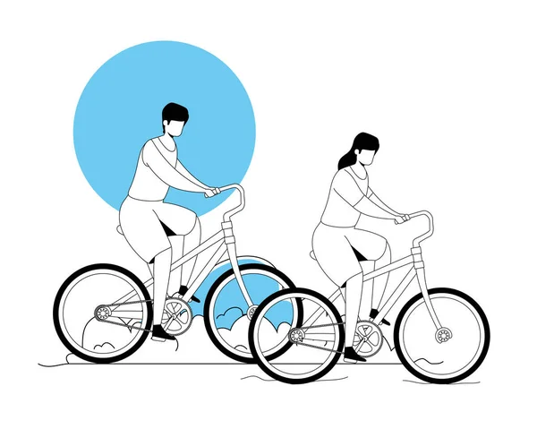 Пара езда на велосипеде в парке пейзаж — стоковый вектор