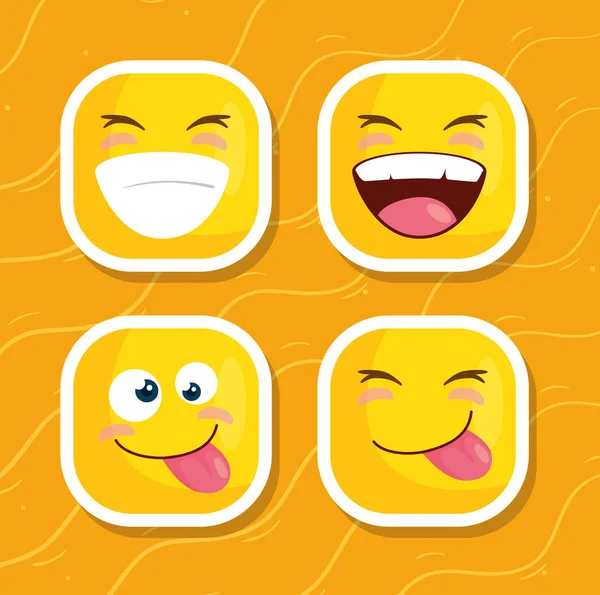 Conjunto de emoticons em fundo amarelo — Vetor de Stock