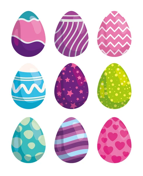 Σετ από χαριτωμένα αυγά Πάσχα διακοσμημένα — Διανυσματικό Αρχείο