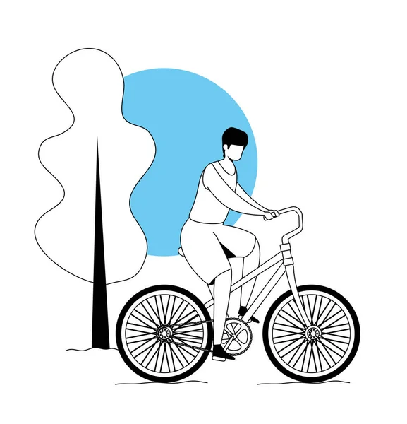 Man riding bicycle in park landscape — Stock Vector