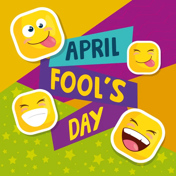 Abril tolos dia com emoticons e decoração — Vetor de Stock