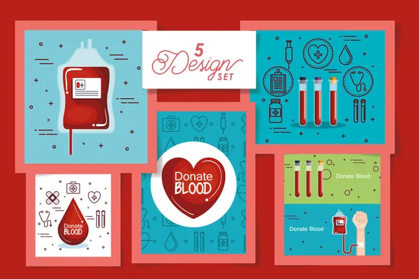 Cinq modèles d'icônes de don de sang — Image vectorielle