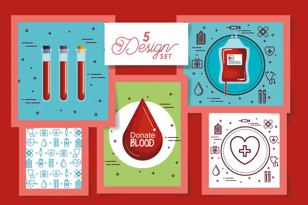 Cinq modèles d'icônes de don de sang — Image vectorielle