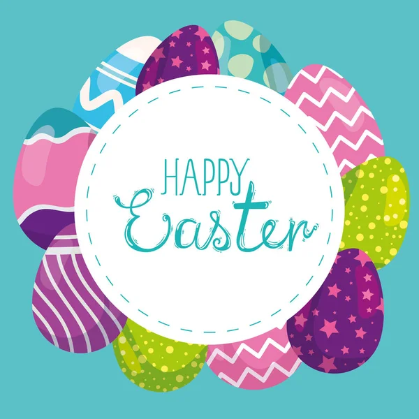 Happy easter card with eggs decorated — Stock Vector